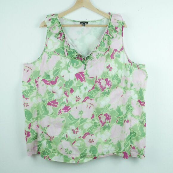 Talbots Tops - Talbots 20 W Blouse Floral Ruffle Sleeveless Spring Country Club Resort Green